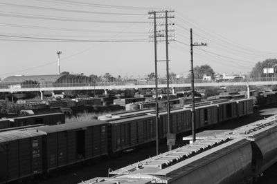 Train on railroad tracks against sky