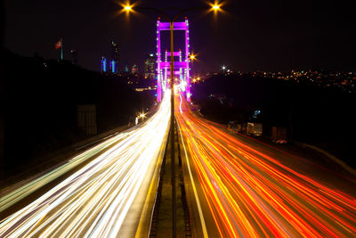 Light trails on road at night