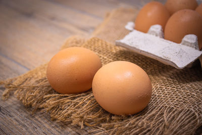 Close-up of eggs on table