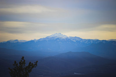 Mountains with snow , summit, ridge, tree