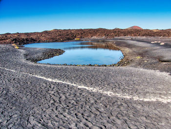 Scenic view of land against clear blue sky