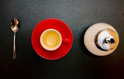 Directly above shot of coffee cup on table