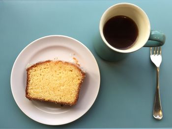 High angle view of coffee served on table