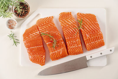 High angle view of sushi in plate on table