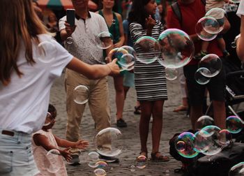 Group of people at bubbles