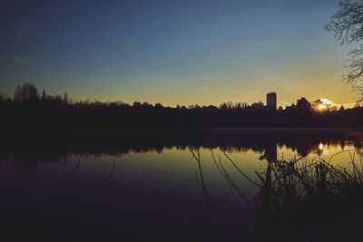 Scenic view of lake against sky during sunset