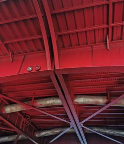 Low angle view of red ceiling of building