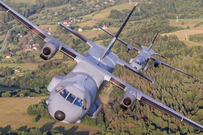 Airplane flying over land