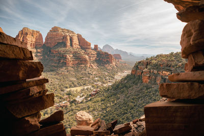 Low angle view of rock formations