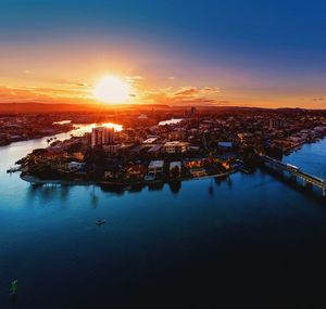 Aerial view of city at waterfront