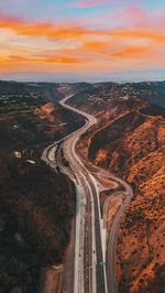 High angle view of highway during sunset