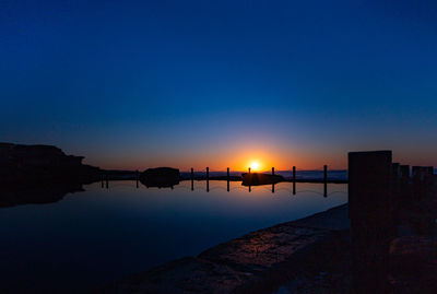 Scenic view of sea against clear sky during sunset