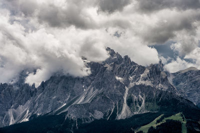 Panoramic view of the sexten dolomites, italy.