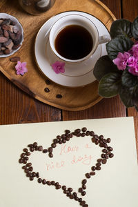 High angle view of coffee on table