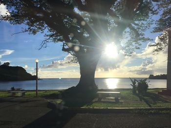 Scenic view of sea against sky on sunny day