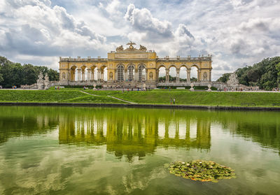 Reflection of building in water