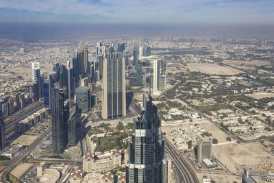 High angle view of buildings in city