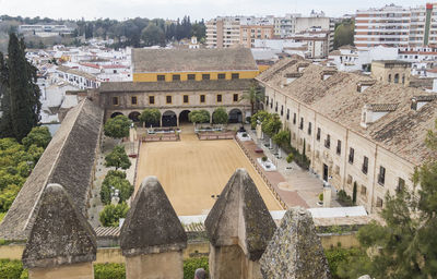 High angle view of buildings in city