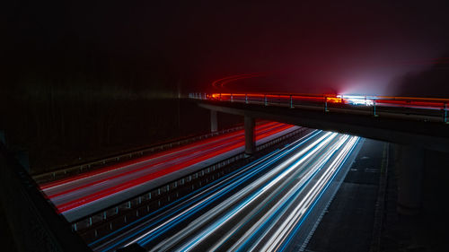 Light trails on road at night