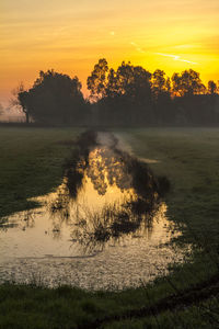 Scenic view of field against sky during sunset