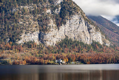 Scenic view of lake by trees during autumn