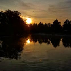 Scenic view of lake against sky during sunset