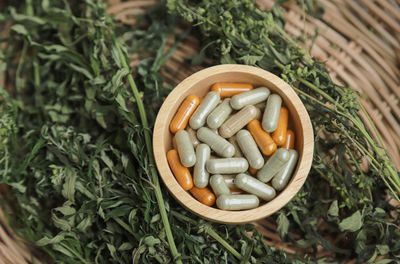 High angle view of bread in container