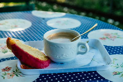 Close-up of breakfast served on table