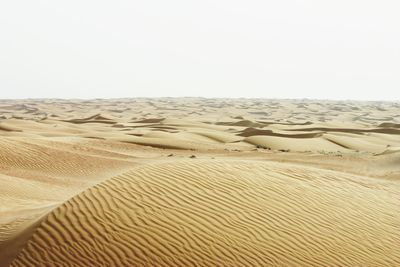 Sand dunes in desert against clear sky