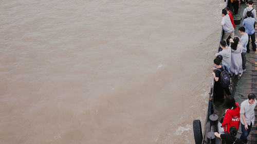 High angle view of people on beach