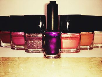 Close-up of glasses on table