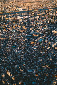 High angle view of crowd on field in city