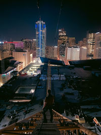 High angle view of city at night