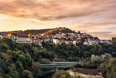 High angle shot of townscape against sky