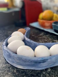 Close-up of eggs on table