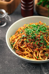 Close-up of food in plate on table