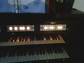 High angle view of piano