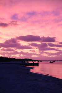 Scenic view of sea against dramatic sky during sunset