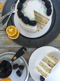 High angle view of dessert on table