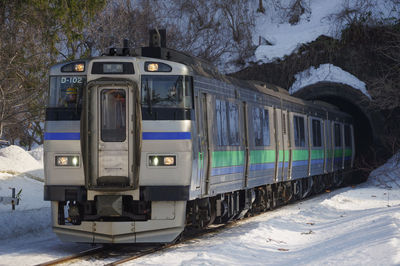 Kiha 201 local train exiting the tunnel