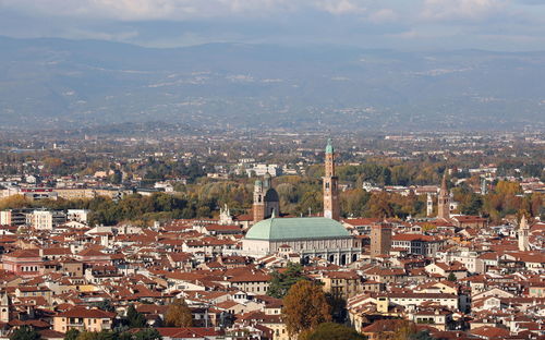 High angle shot of townscape against sky