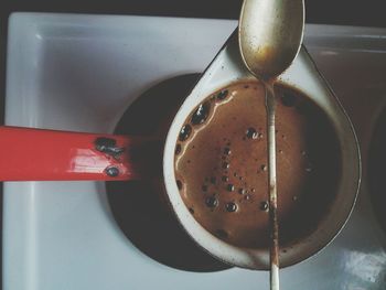 High angle view of coffee in container