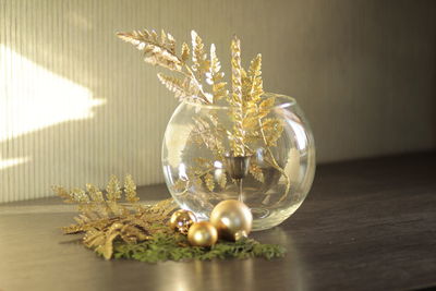 Close-up of christmas decoration on table
