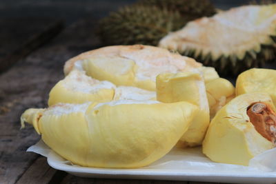 Close-up of sliced fruits on table