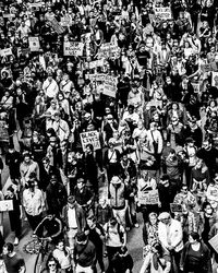 High angle view of people on street