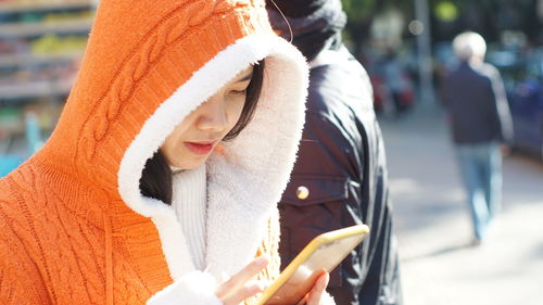 Rear view of woman wearing hat