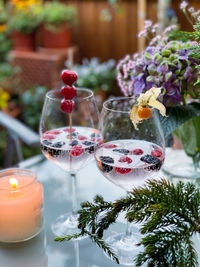 Close-up of christmas decorations on table