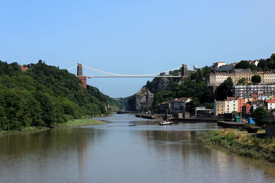 River amidst buildings against clear sky