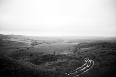 High angle view of road on landscape against sky