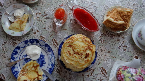 High angle view of cupcakes on table